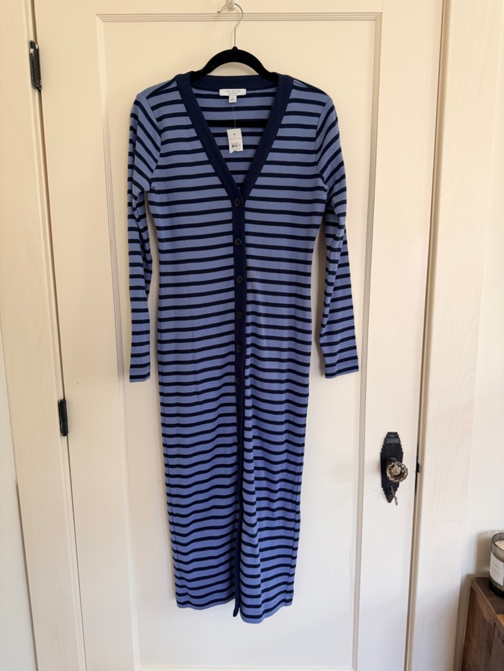NWT Anne Taylor Weekend 100% Cotton Blue Striped  Button Down Midi Dress
